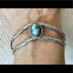 NA Sterling Silver turquoise signed cuff bracelet.